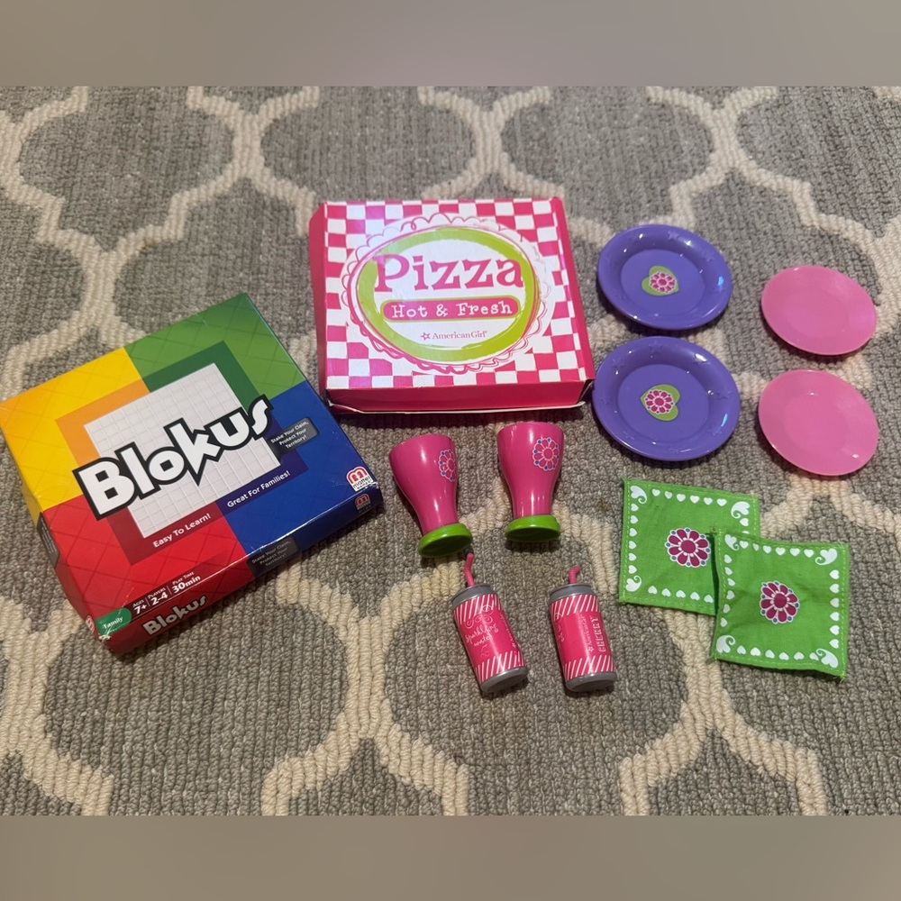 American Girl 18” Doll Game Pizza Night! 
With Blokus, Cups, Sodas, Napkins!